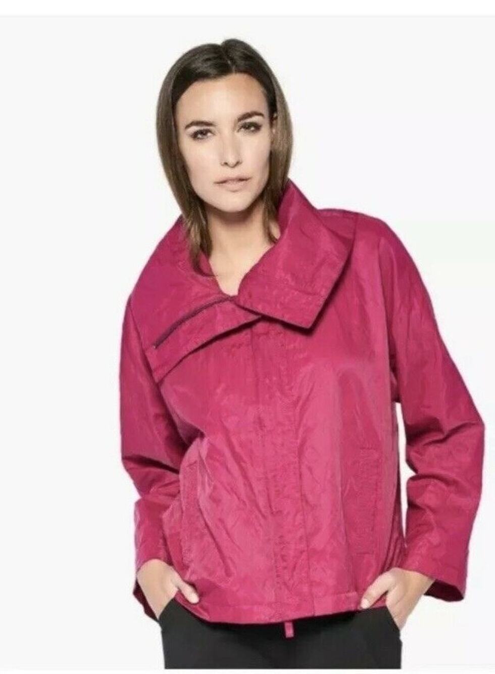 STELLA CARAKASI Double Zip "Sidewalk" Moto Chic Jacket FUSCHIA Fuchsia Pink S